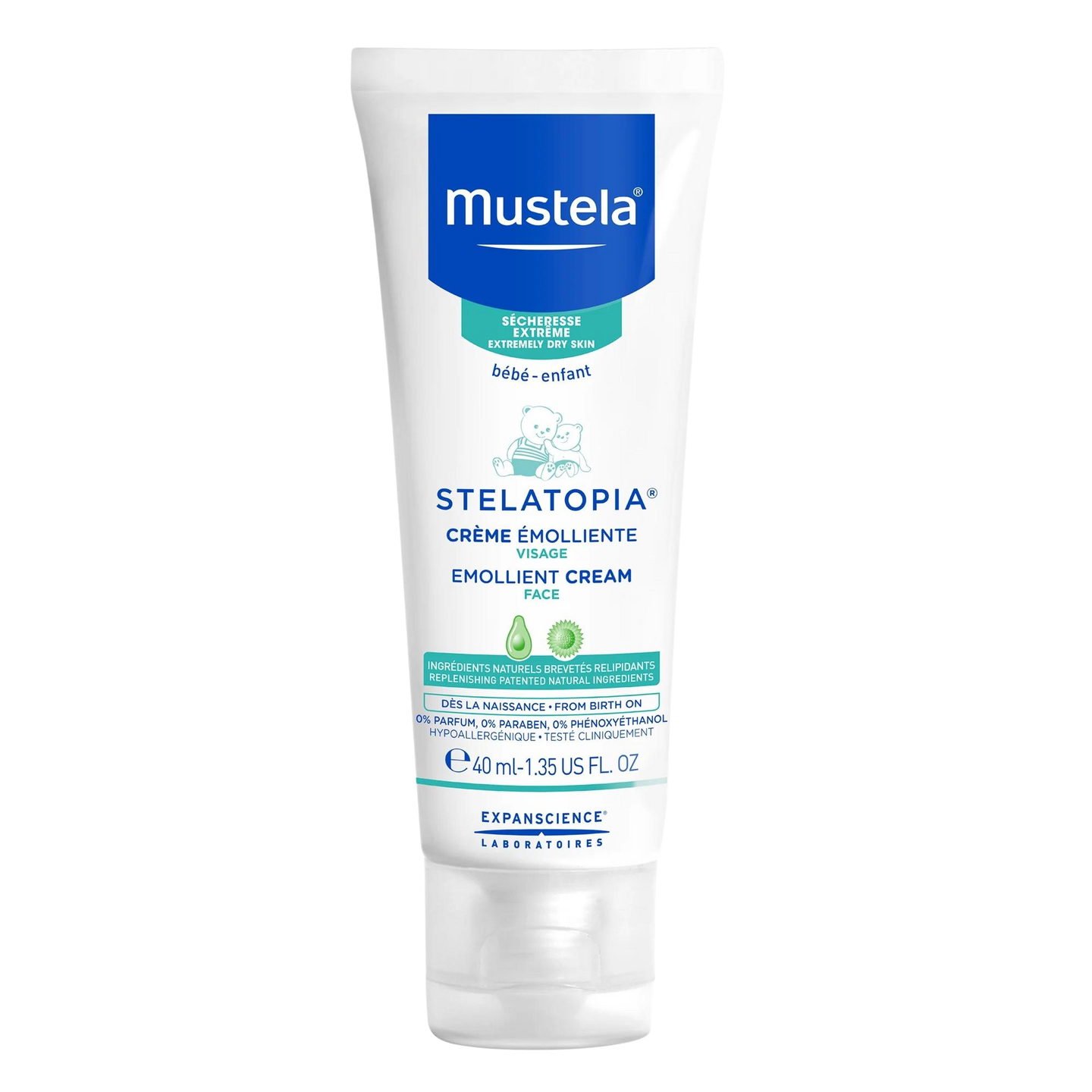 Mustela Stelatopia Baby Emollient Face Cream for Extremely Dry Skin, 1.35 fl oz