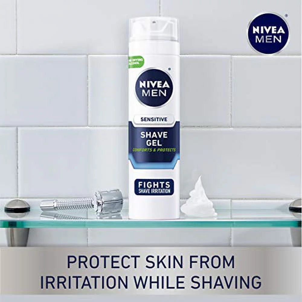 NIVEA MEN Sensitive Shave Gel with Vitamin E, Soothing Chamomile and Witch Hazel Extracts, 3 Pack of 7 Oz Cans