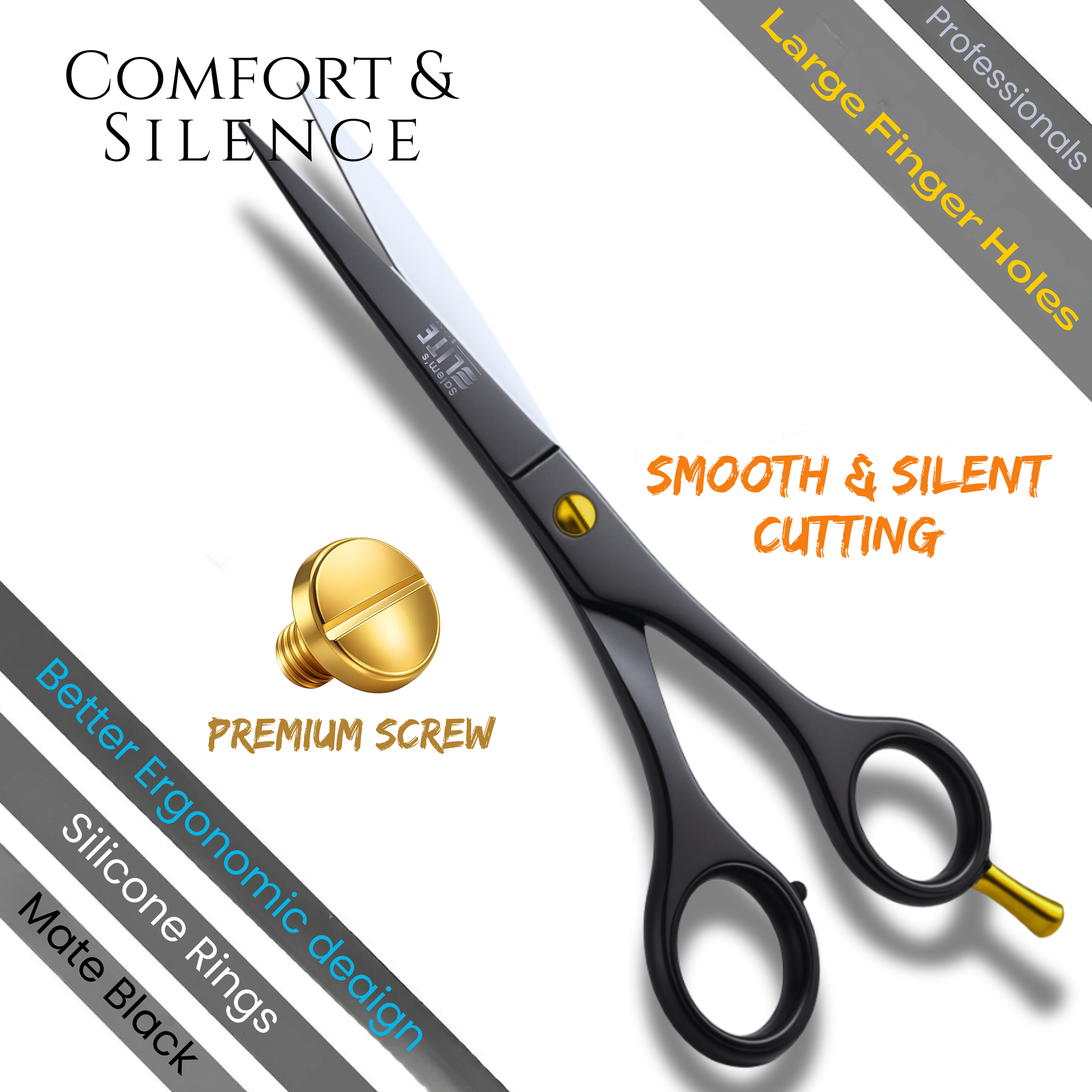 Salem's Elite Hair Cutting Barber Shears Scissors – 6.5 Inch Professional Hair Cutting Scissors for Men, Women, and Children– Premium High Carbon Stainless Steel