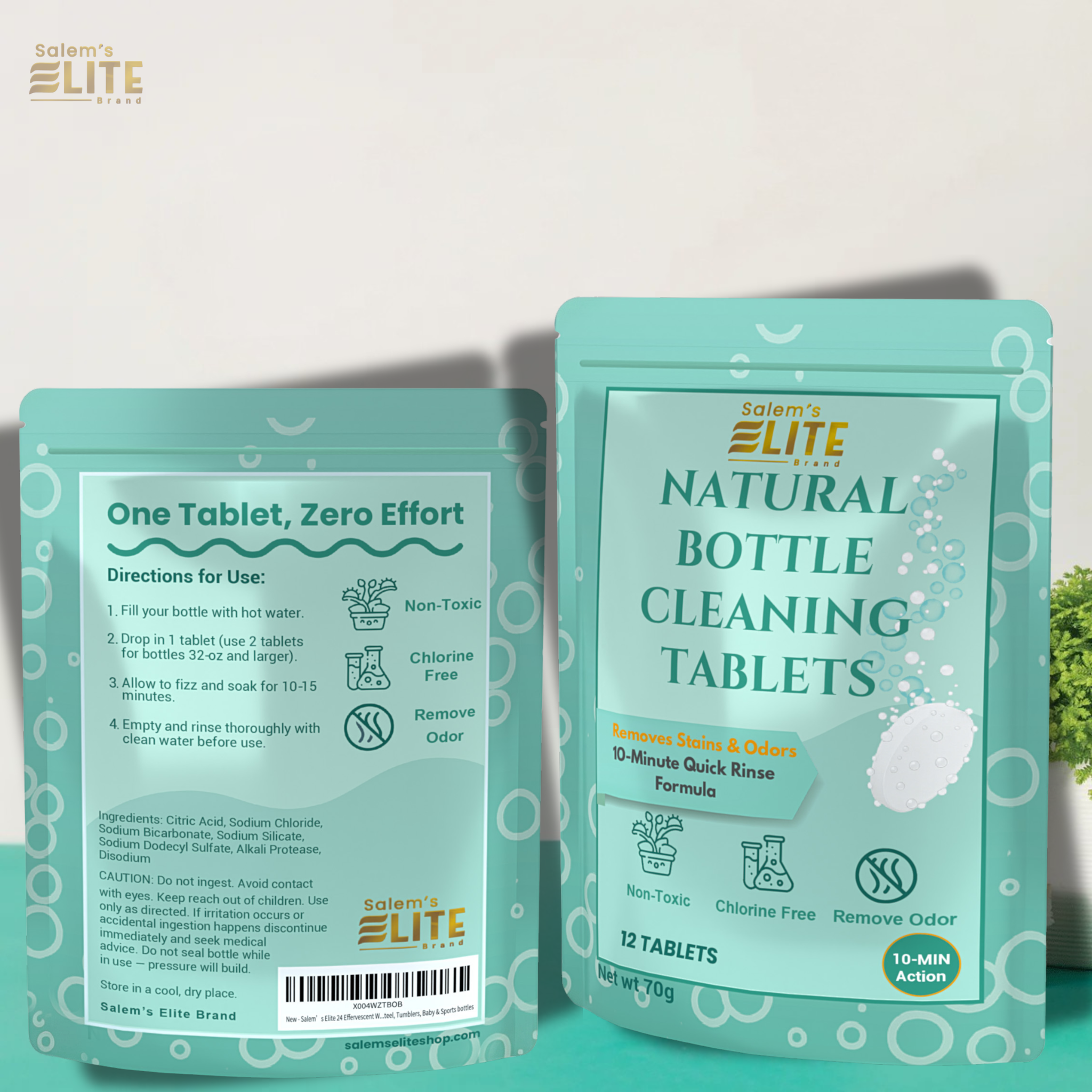 Salem’s Elite 12 Effervescent Water Bottle Cleaning Tablets | Tumbler Cleaning Tablets | Deodorizes & Removes Stains on Stainless Steel, Tumblers, Baby & Sports bottles
