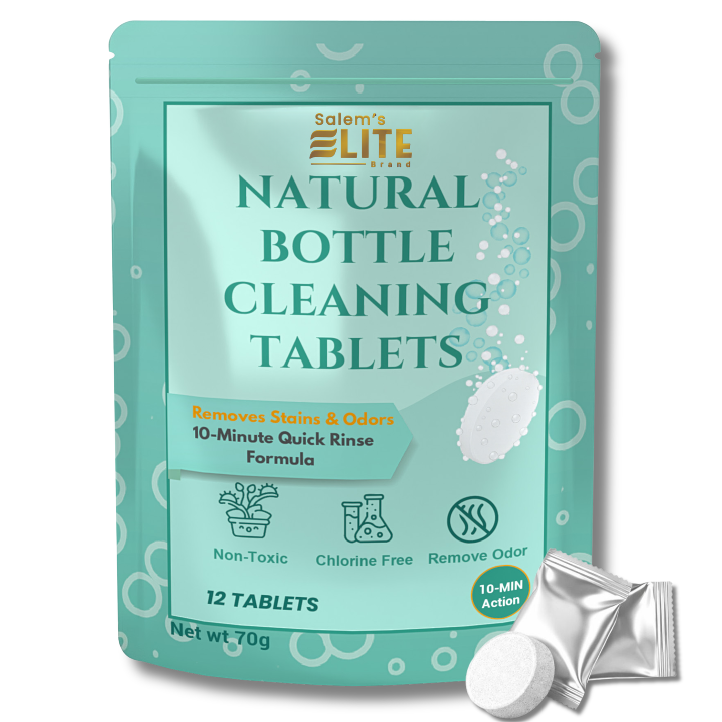 Salem’s Elite 12 Effervescent Water Bottle Cleaning Tablets | Tumbler Cleaning Tablets | Deodorizes & Removes Stains on Stainless Steel, Tumblers, Baby & Sports bottles