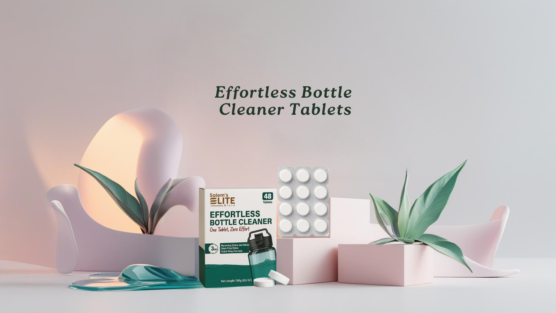 Salem's Elite Water Bottle Cleaning Tablets- Clean Stainless Steel, Tumblers, Thermos, Reusable Water Bottles, Baby Bottles and Sports Bottle 48 Effervescent Cleaner Tablets
