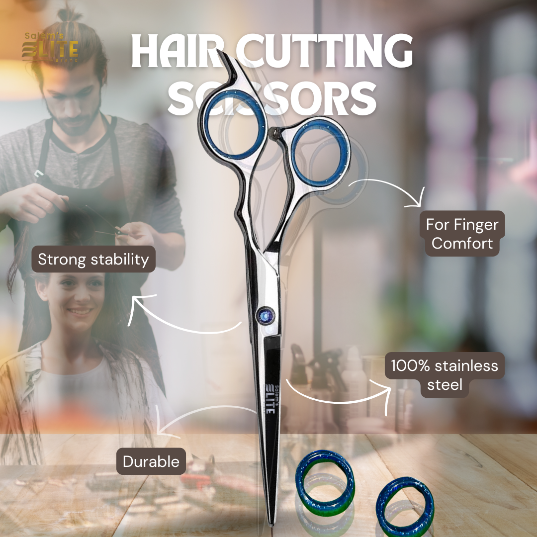 Salem's Elite Hair Cutting Barber Shears Scissors – 6.5 Inch Professional Hair Cutting Scissors for Men, Women, and Children– Premium High Carbon Stainless Steel with Black Leather Pouch