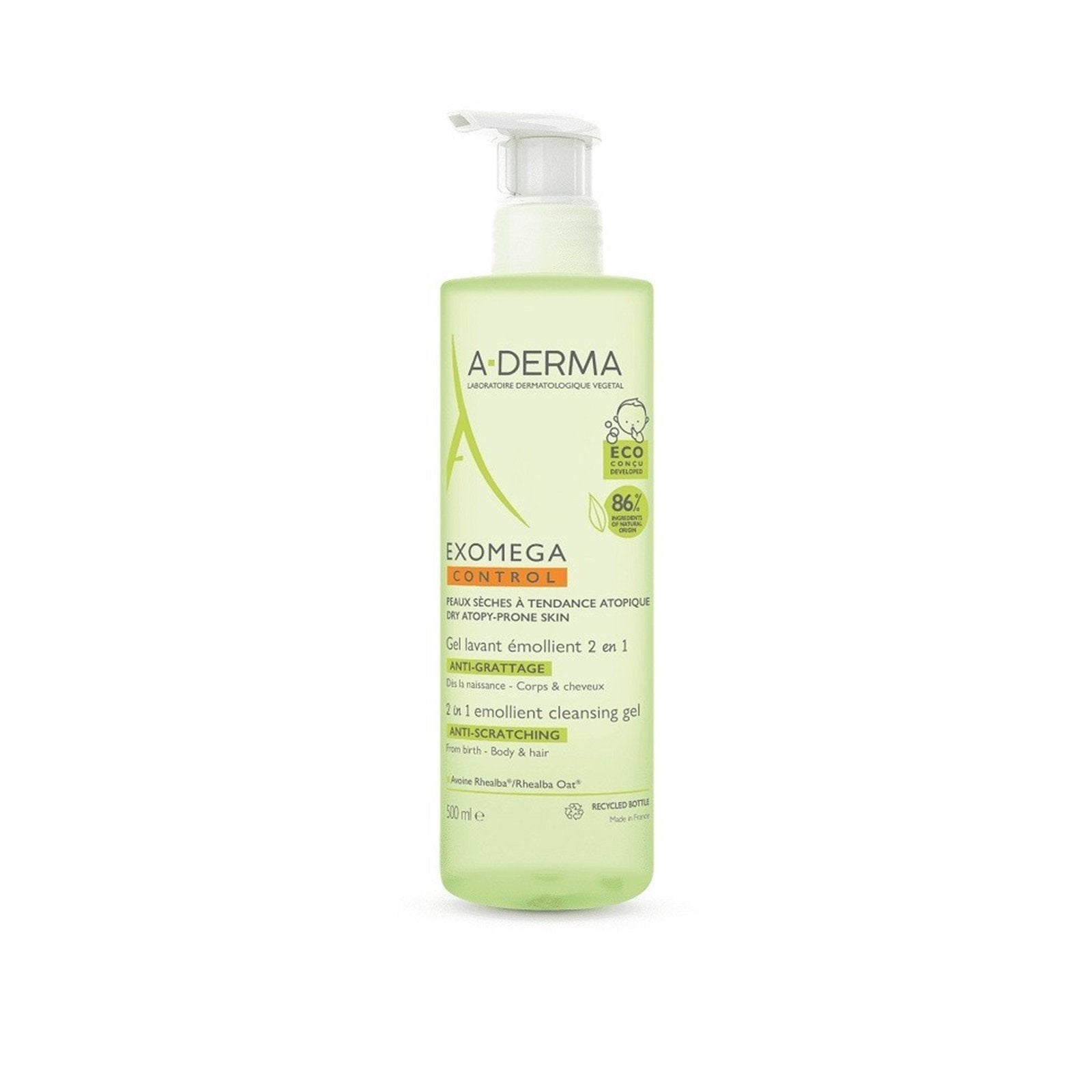 A-derma Exomega Emollient Cleansing Gel Body And Hair 500ml