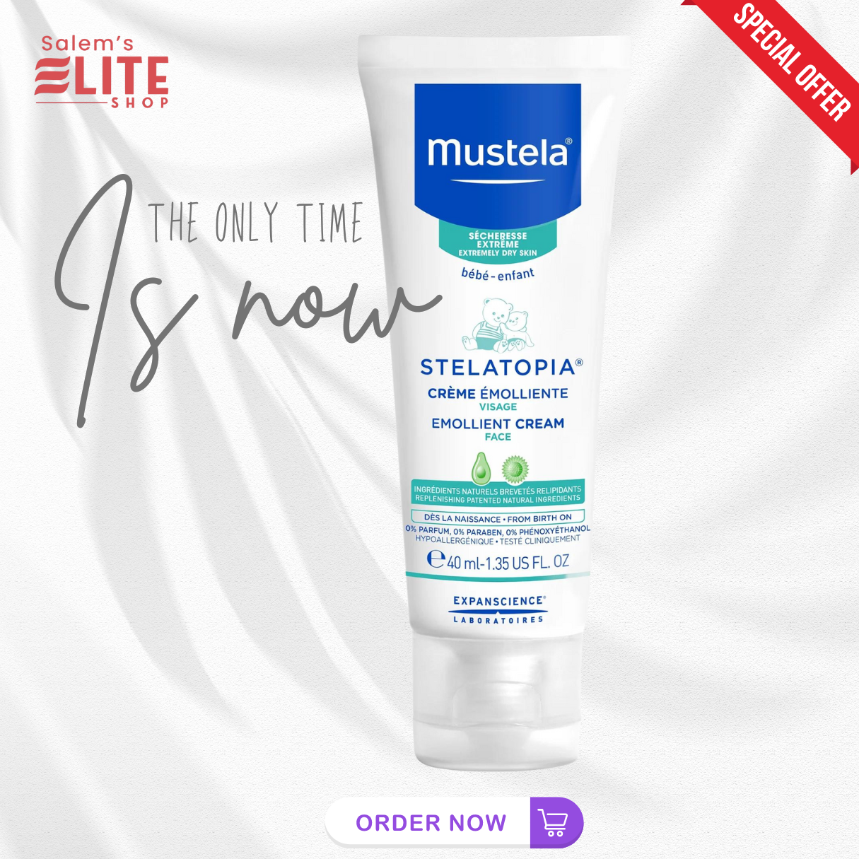 Mustela Stelatopia Baby Emollient Face Cream for Extremely Dry Skin, 1.35 fl oz