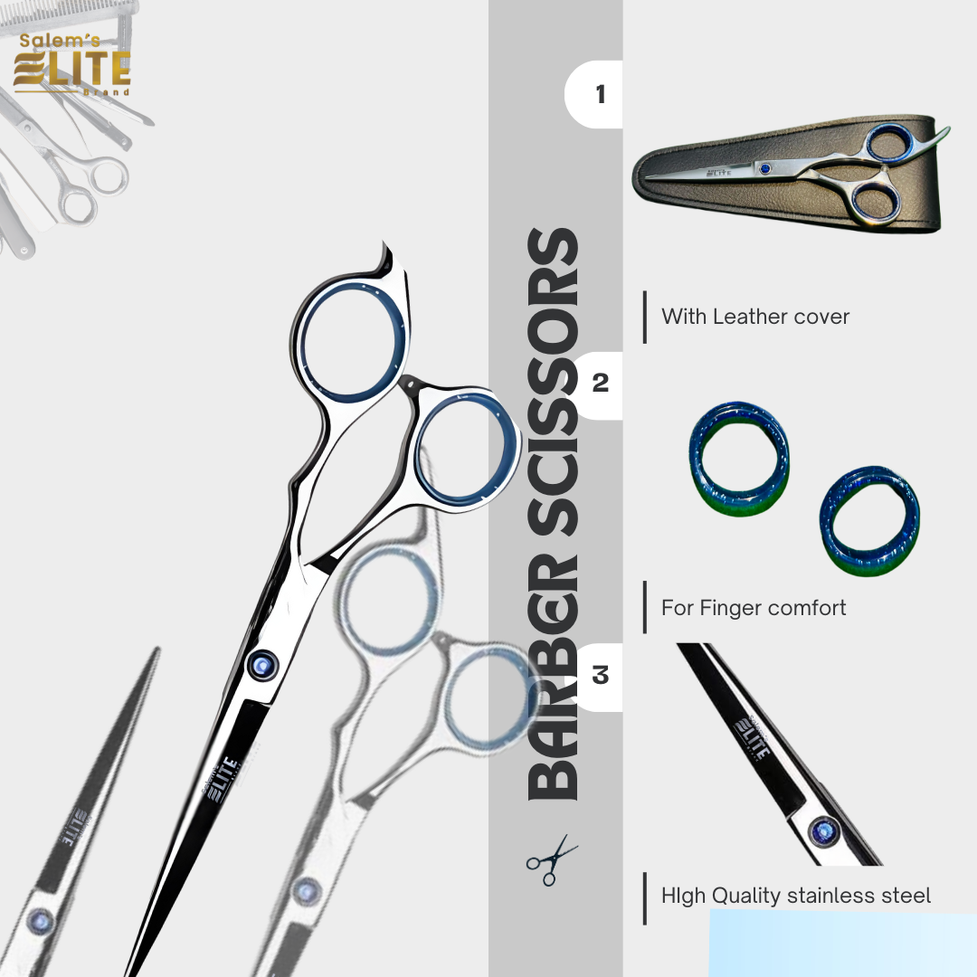 Salem's Elite Hair Cutting Barber Shears Scissors – 6.5 Inch Professional Hair Cutting Scissors for Men, Women, and Children– Premium High Carbon Stainless Steel with Black Leather Pouch